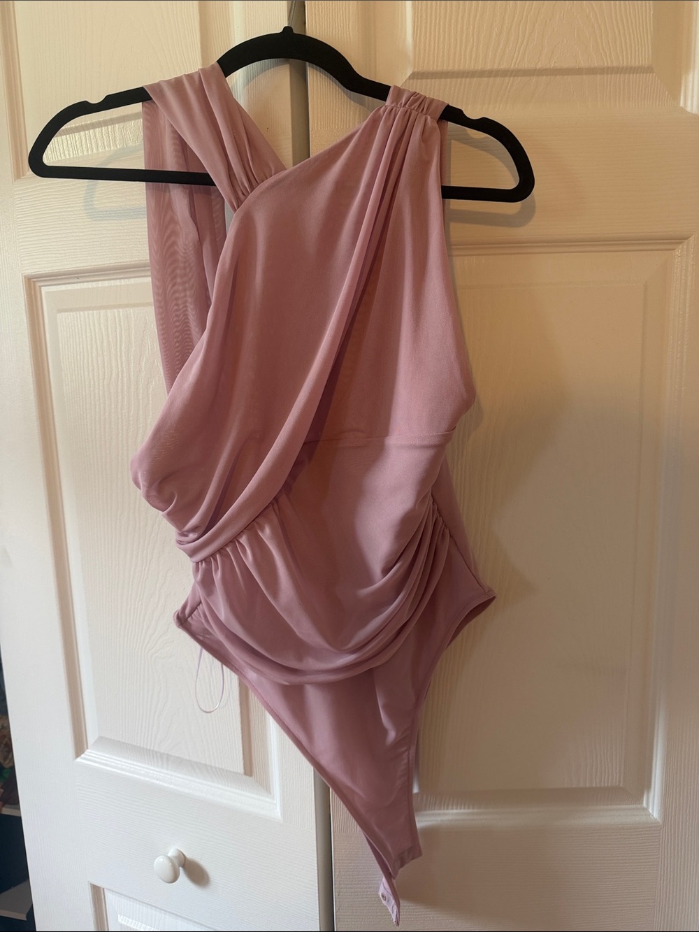 Zara One-Shoulder Draped Bodysuit - Mauve Pink